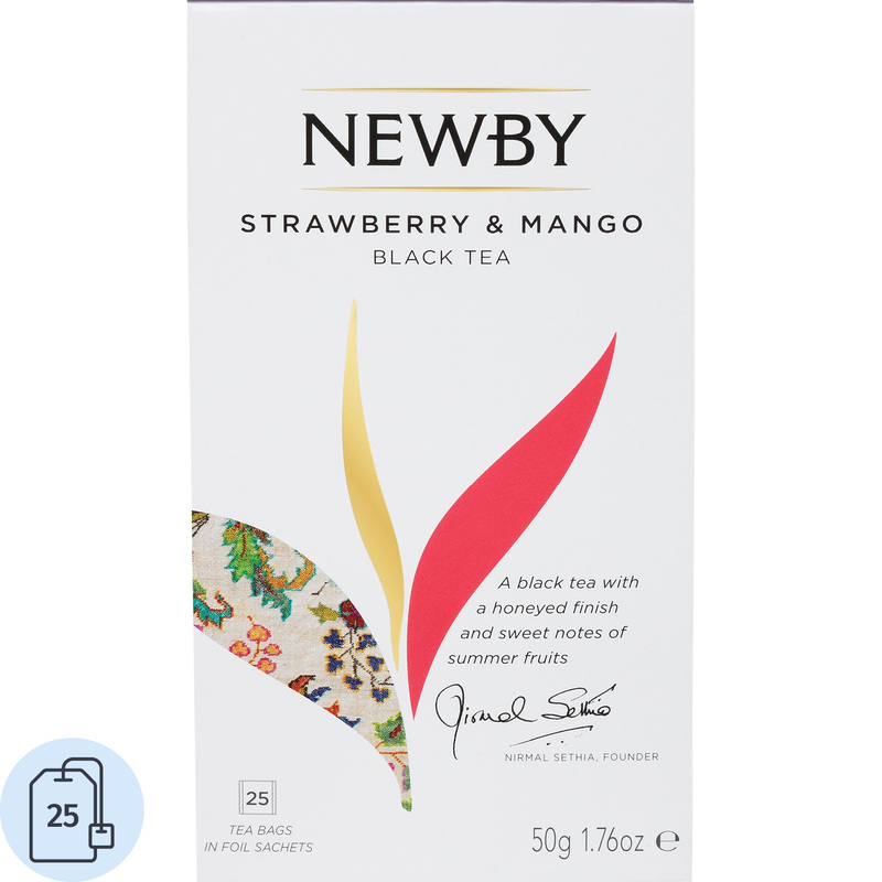 Изображение товара Чай черный Newby Finest Blend с клубникой и манго, 25 пакетиков