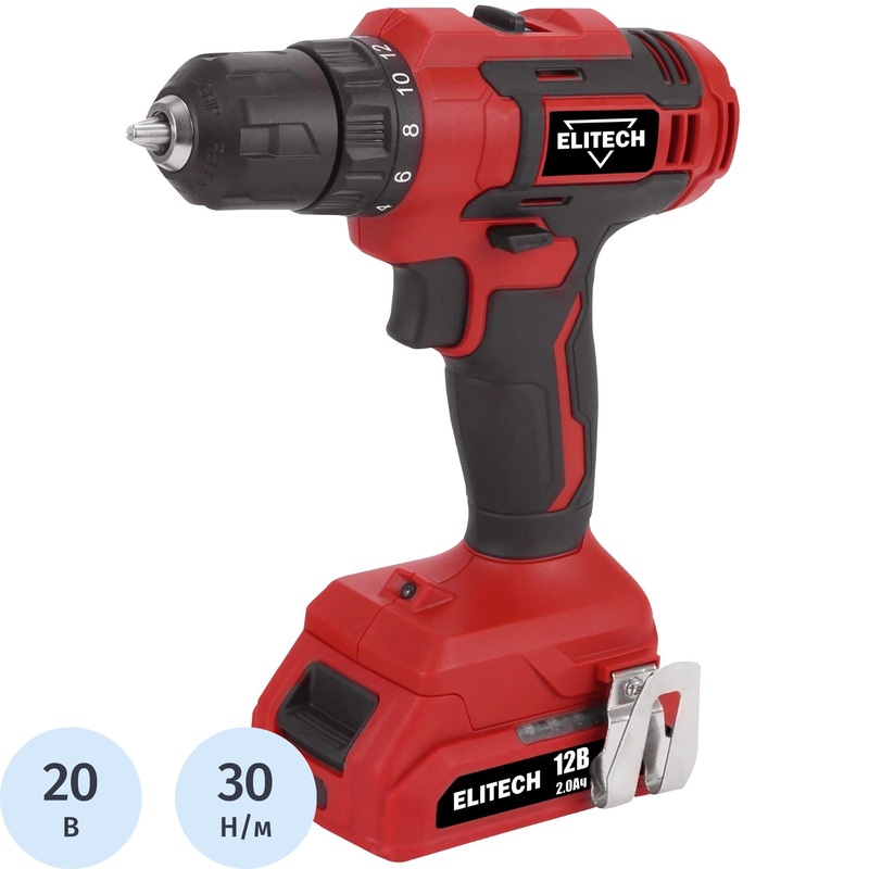 Изображение товара Аккумуляторная дрель-шуруповёрт Elitech ДМДА202СЛ 2АКБ 20В кейс