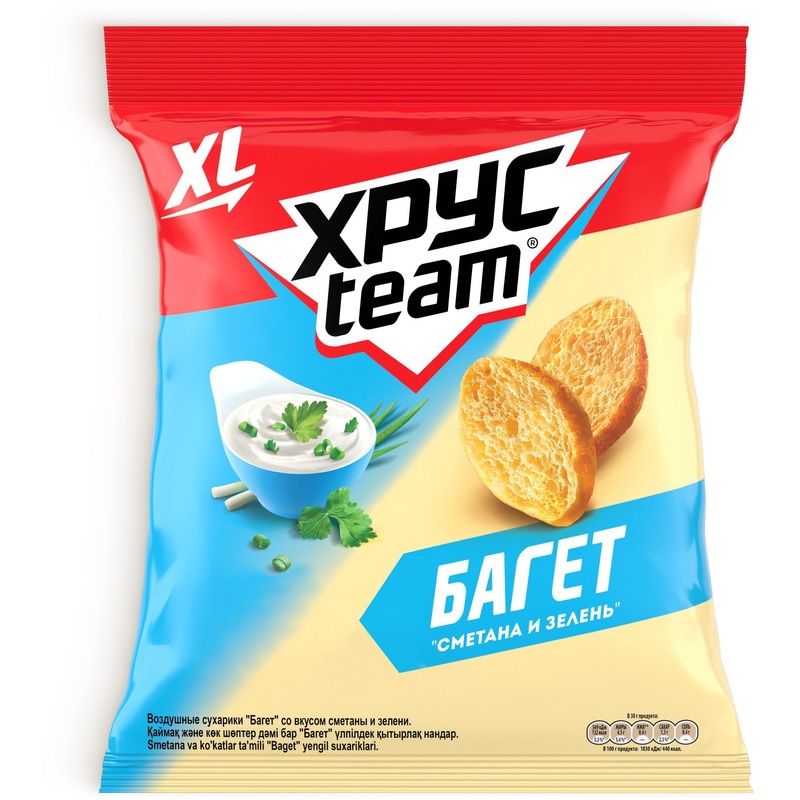 Изображение товара Сухарики Хрустим багет со вкусом сметаны и зелени 100 г