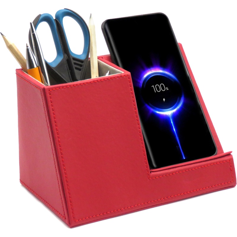 Изображение товара Подставка-органайзер для канцелярских принадлежностей с беспроводной зарядкой Ron красная