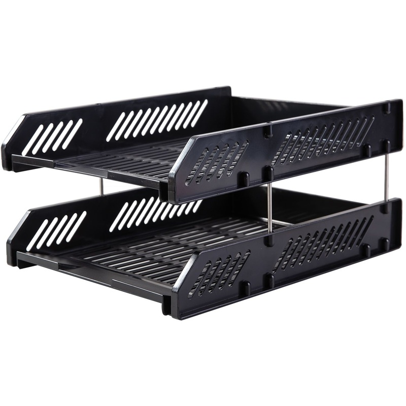 Изображение товара Горизонтальный двухсекционный пластиковый лоток Deli для бумаг А4 черный