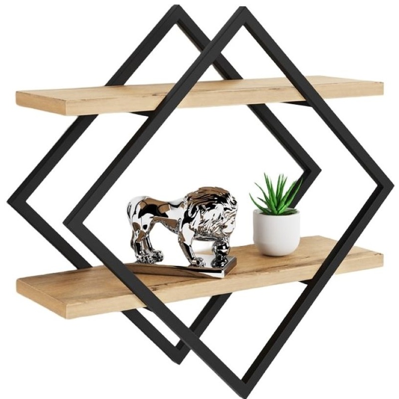 Полка настенная Колибри-1 (дуб буратти/черный, 2 яруса)