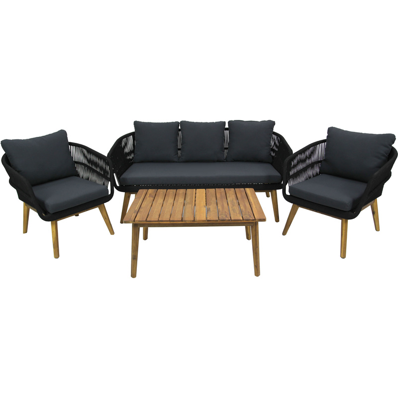 Изображение товара Набор мебели Камелия серый/черный (1 стол, диван, 2 кресла, подушки)