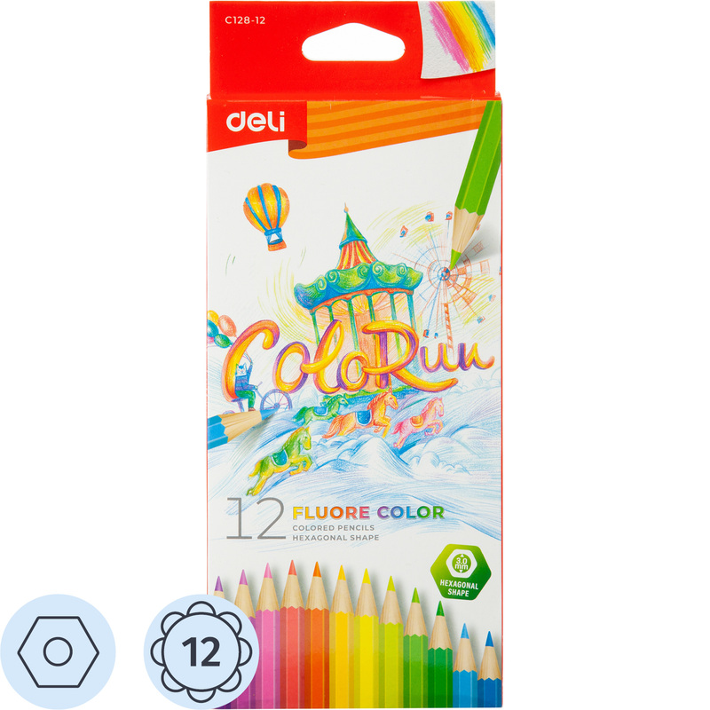 Изображение товара Цветные карандаши Deli 12 штук, шестигранные, деревянные, яркие цвета
