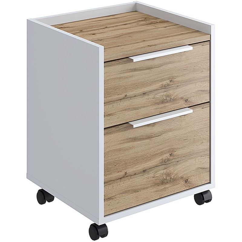 Изображение товара Тумба подкатная Комус Мебель K-Loft 241T003 (дуб натуральный/белый, 434х400х555 мм, 2 ящика)