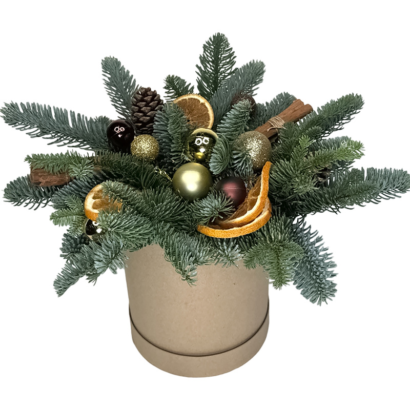 Изображение товара Новогодняя композиция из Нобилиса Grinoteka 16 см в крафтовой коробке