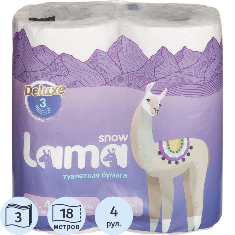 Изображение товара Туалетная бумага Lama 3-слойная белая 4 рулона в упаковке