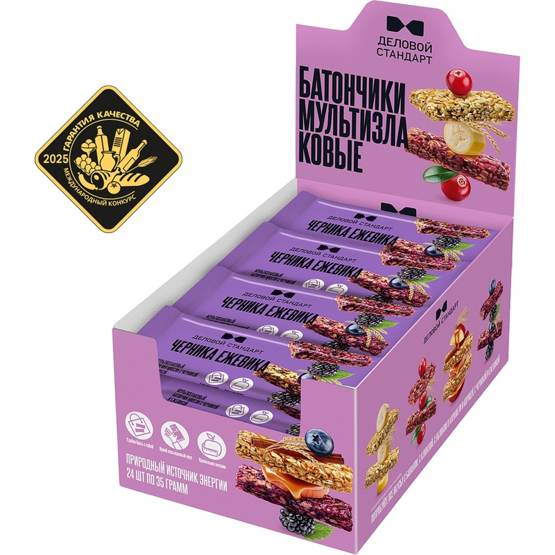 Изображение товара Мультизлаковый батончик Деловой Стандарт черника и ежевика 24 шт по 35 г