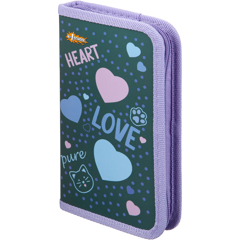 Изображение товара Пенал односекционный Комус Класс Heart сиреневый для девочек 19x11x2.5 см