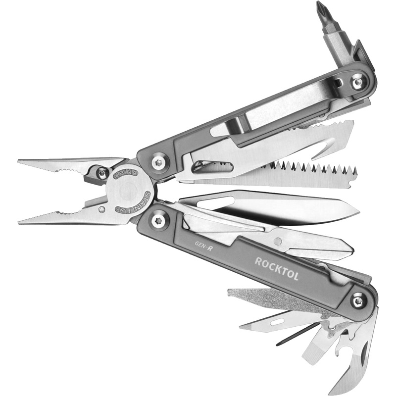 Изображение товара Мультитул Rocktol 27 функций серый/серебристый с чехлом и титановыми ручками