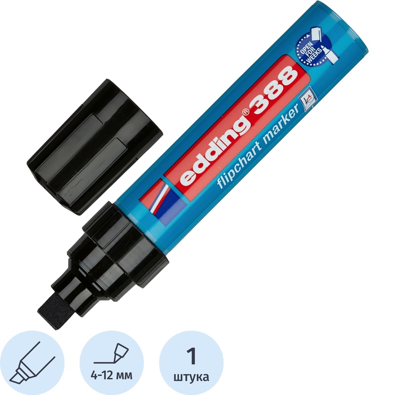 Изображение товара Маркер для бумаги для флипчартов Edding E-388/001 черный (толщина линии 4-12 мм) скошенный наконечник