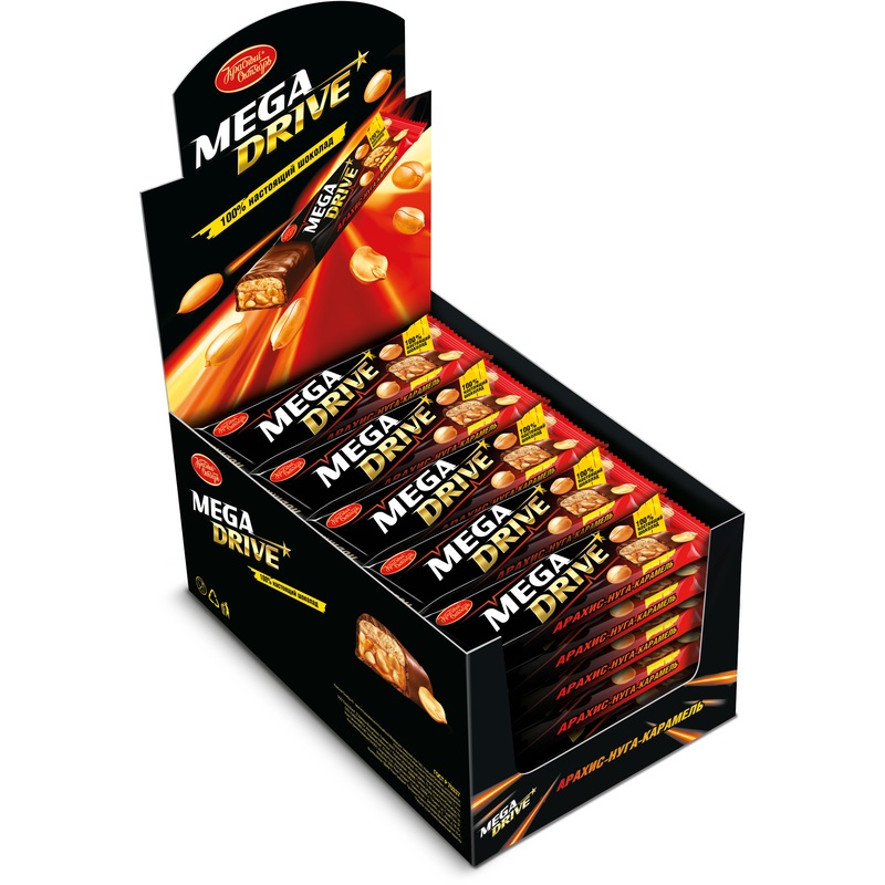 Изображение товара Шоколад Mega Drive молочный с арахисом и нугой 47 г (20 штук в упаковке)
