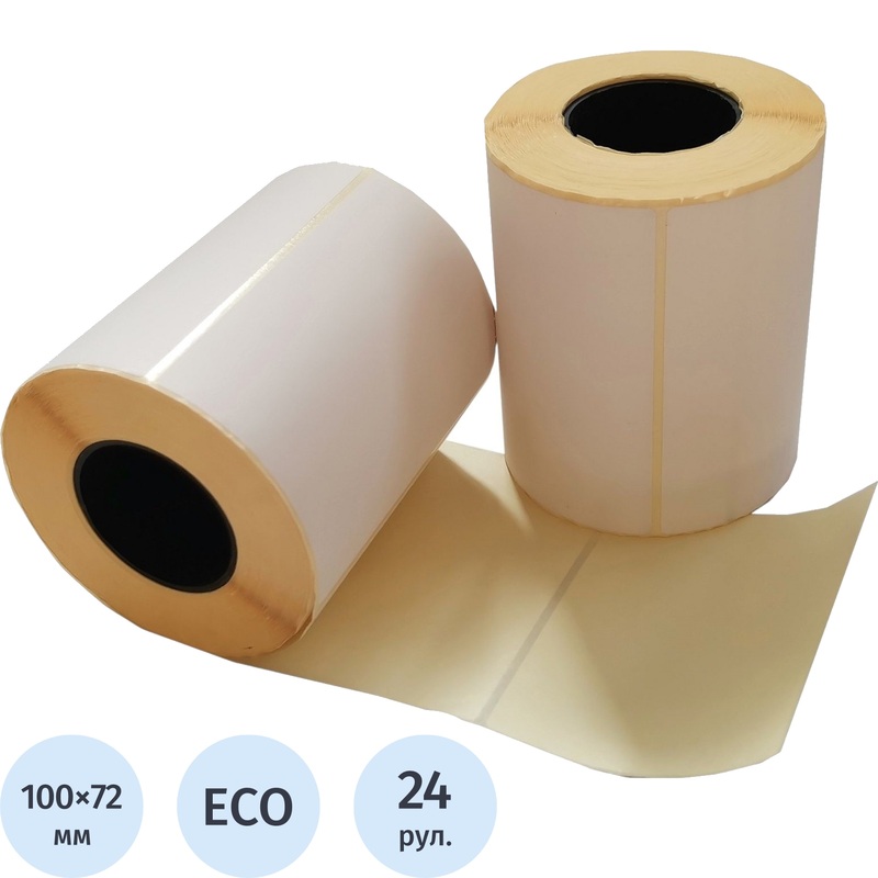 Изображение товара Термоэтикетки 100x72 мм ЭКО 40 мм диаметр втулки (24 рулона по 500 этикеток)