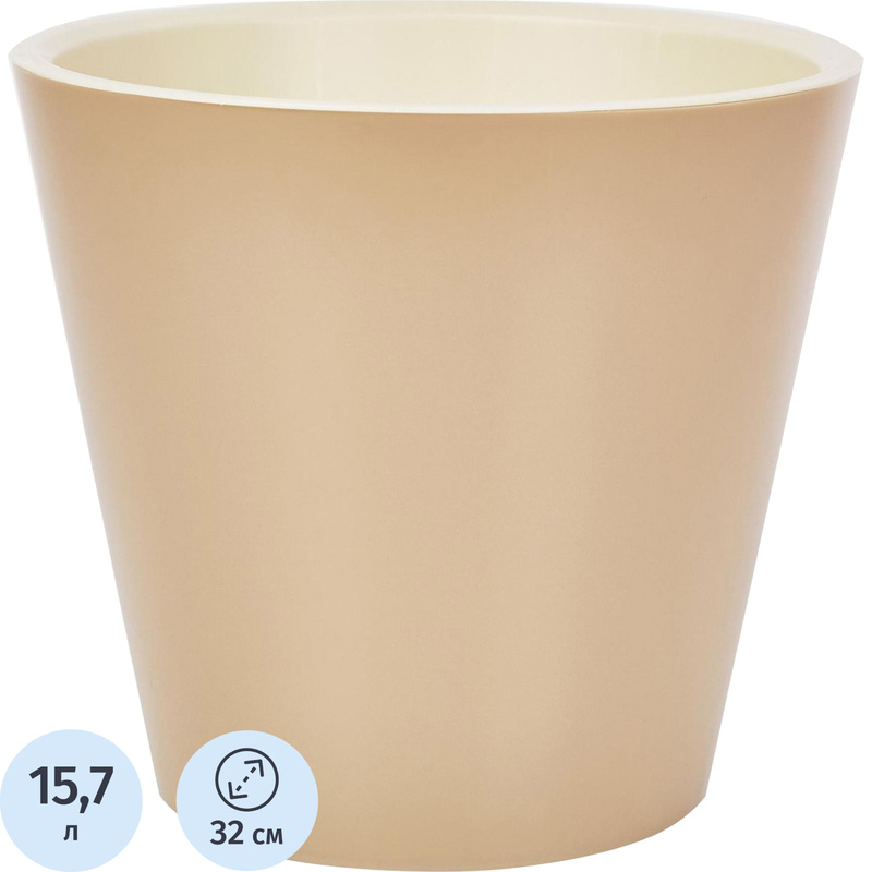 Изображение товара Горшок для цветов InGreen London 15.7 л с внутренней вставкой и колесиками молочный шоколад