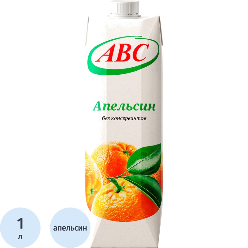Изображение товара Нектар АВС Апельсиновый объемом 1 литр картонная упаковка Беларусь