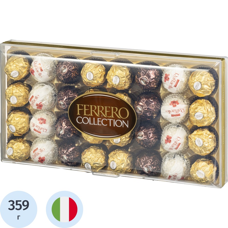 Изображение товара Конфеты Ferrero Collection ассорти 359г - шоколадные деликатесы с орехами и кокосом