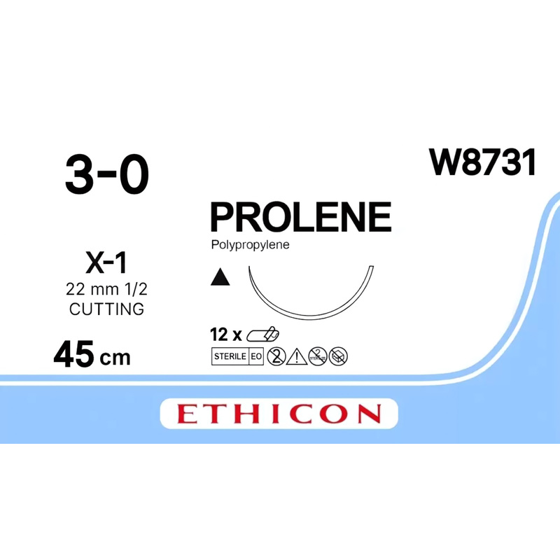 Изображение товара Шовный материал Пролен 3/0 45 см с иглой 22 мм - 12 штук