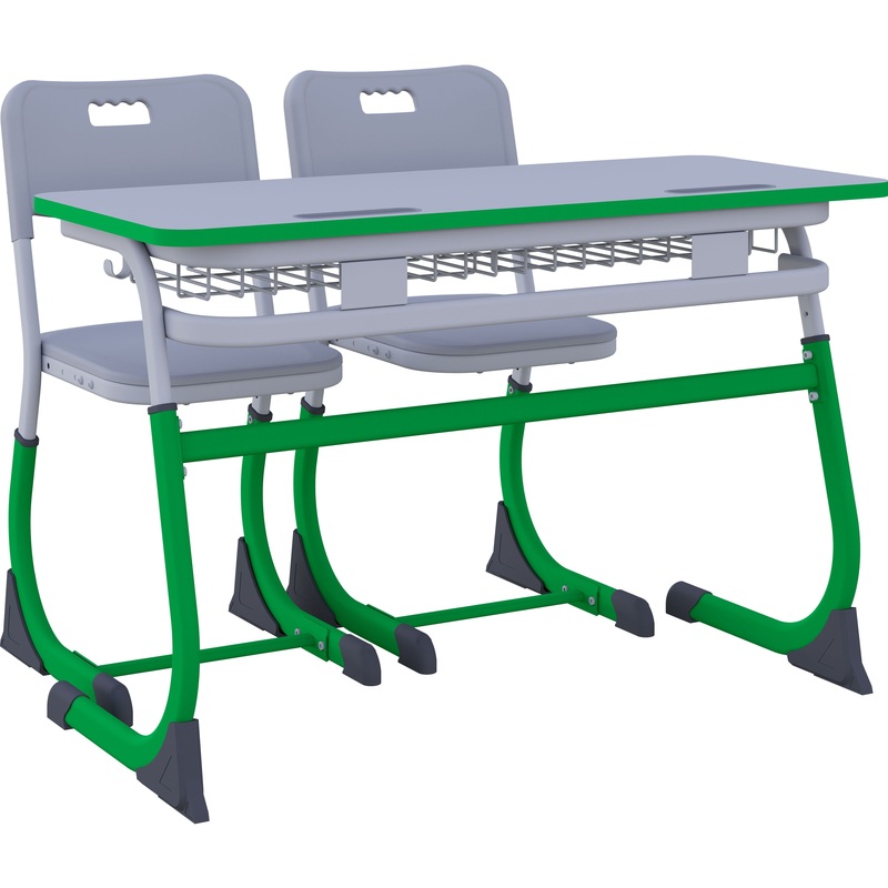 Изображение товара Комплект детский двухместный Smarty парта со стулом регулируемые (серый/зеленый, рост 5-7)