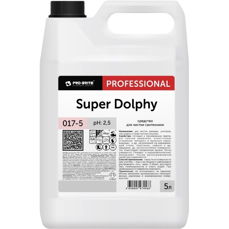 Изображение товара Средство для мытья сантехники Pro-Brite Super Dolphy 5 л кислотное гелеобразное