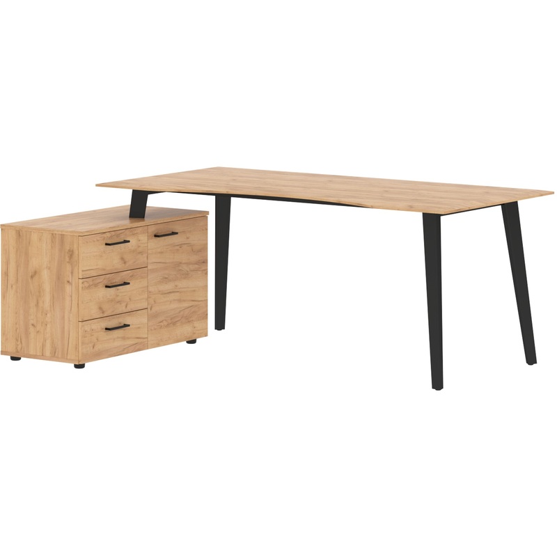 Изображение товара Стол руководителя угловой Jay JCT 1813(L) левый с тумбой (дуб бофорд/антрацит, 1800х1300х750 мм)