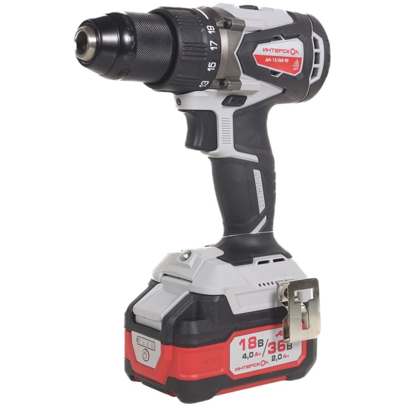 Изображение товара Дрель-шуруповёрт интерскол да-13/36в 90 бесщёточная 2 акб li-ion +зу в кейсе