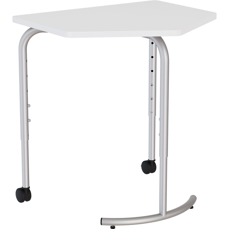 Изображение товара Мобильный пятиугольный стол белого цвета на колесах с регулируемой высотой