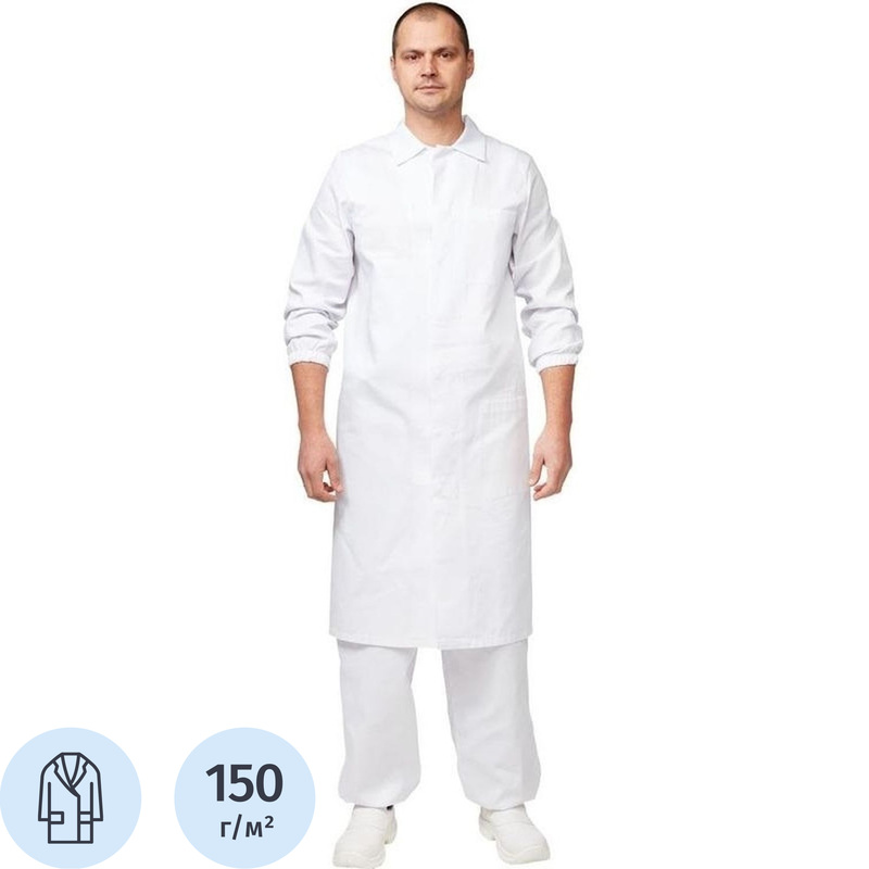 Изображение товара Халат для пищевого производства у17-ХЛ белый 44-46 рост 182-188