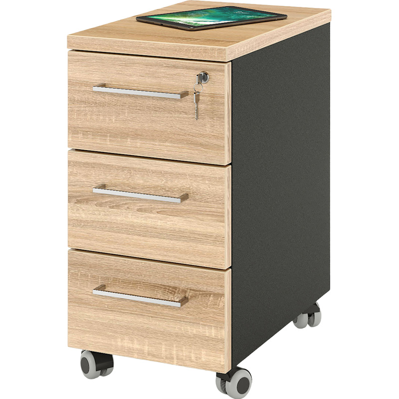 Изображение товара Тумба подкатная Zamm Формат 11483 с центральным замком и 3 ящиками дуб бардолино