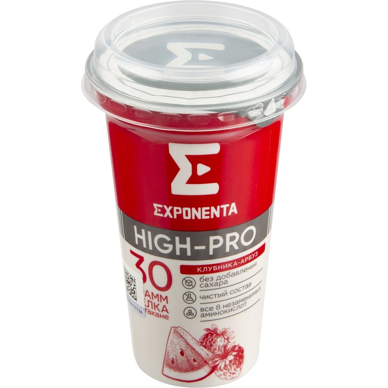 Изображение товара Кисломолочный напиток Exponenta High-Pro клубника-арбуз 250 г натуральный вкус