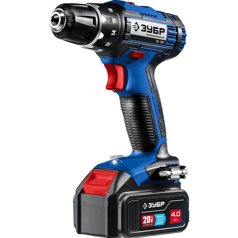 Изображение товара Уценка. Дрель-шуруповерт аккумуляторная Зубр DL-201-42 20 В 2x4 Ач Li-ion с ЗУ в кейсе