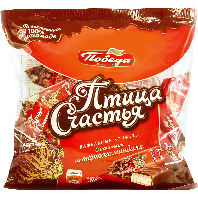 Изображение товара Конфеты Птица счастья шоколадные с миндалем 200 г Россия