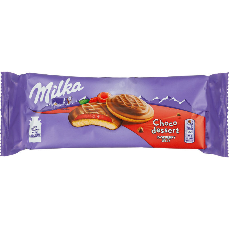 Изображение товара Печенье бисквитное Milka с малиновым желе 147 г Польша