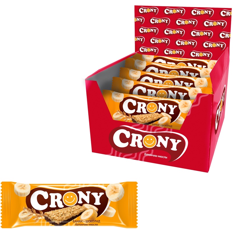 Изображение товара Батончики мюсли Crony Банан и шоколад 600 г 12 шт полезный перекус