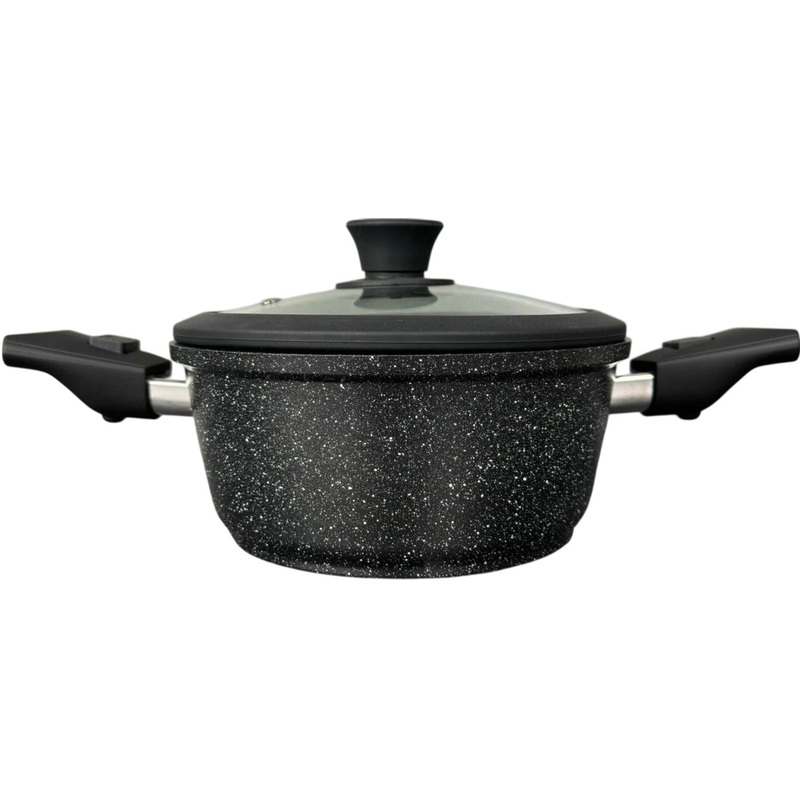 Изображение товара Кастрюля Panairo Harfe Black литой алюминий 2 л с крышкой и съемными ручками