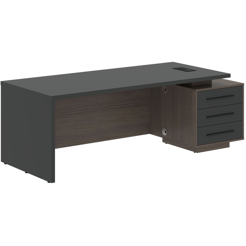 Изображение товара Стол руководителя с тумбой правый (яшма чёрный/дуб сильвер, 1900х750х2300 мм)