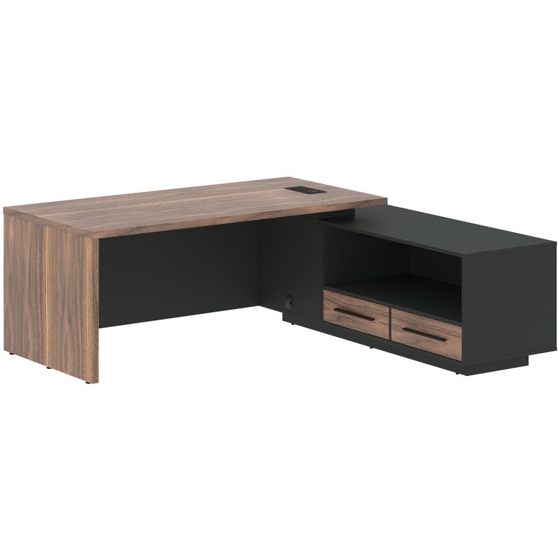 Изображение товара Стол руководителя угловой VRCT 2119(R) американский орех чёрная ямса 2100x1900 мм