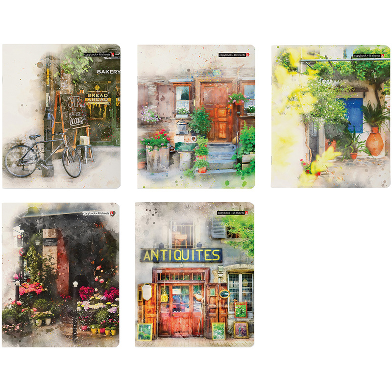 Изображение товара Тетрадь общая Альт Европейский дворик А5 48 листов в клетку на скрепке (, УФ-выборочный глянцевый лак, 10 штук в упаковке)