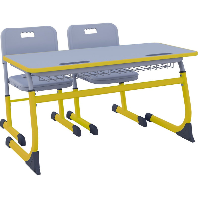 Изображение товара Комплект детский двухместный Smarty парта со стулом регулируемые (серый/желтый, рост 3-5)