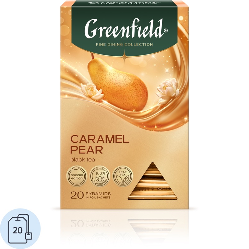 Изображение товара Чай чёрный Greenfield Карамель Пэа 20 пирамидок с грушей корицей и сливочным тоффи