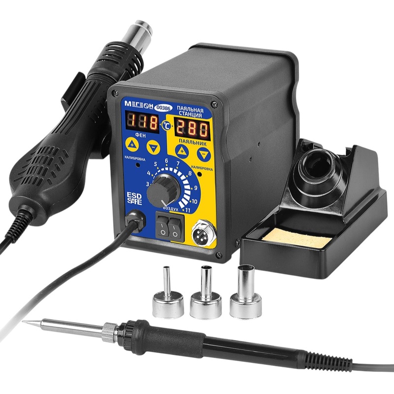 Изображение товара Паяльная станция Мегеон 00386 с термофеном и регулируемой температурой