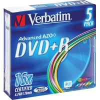 Диск DVD+R Verbatim 4.7 ГБ 16x slim box 43556 (5 штук в упаковке)