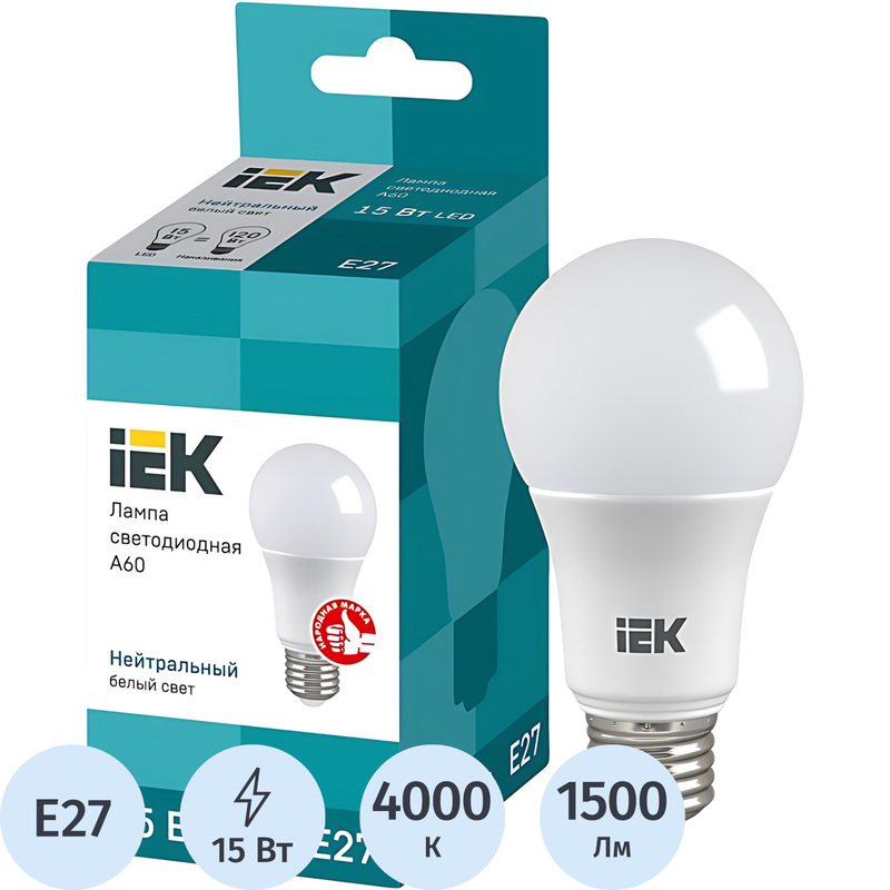 Изображение товара Лампа светодиодная IEK 15Вт E27 4000К матовая 1500Лм