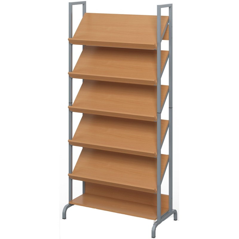 Изображение товара Стеллаж демонстрационный Россия 1900x900x466 мм, серый каркас + бук полки, 6 полок