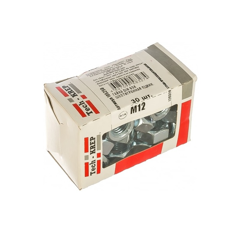 Изображение товара Гайка М12 DIN934 шестигранная оцинкованная 30 штук в упаковке