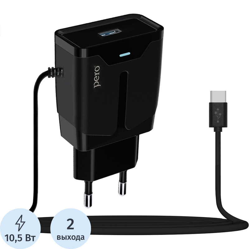 Изображение товара Сетевое зарядное устройство Pero TC04 10.5 Вт USB Type-C USB Type-A выносное Беспроводная зарядка Н