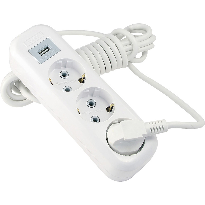 Изображение товара Удлинитель LUX У3-Е-USB-05 с 3 розетками и USB 5м