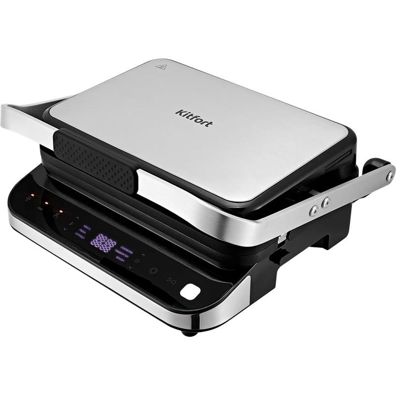 Изображение товара Электрогриль Kitfort КТ-1682 мощностью 2000 Вт серебристый с антипригарным покрытием