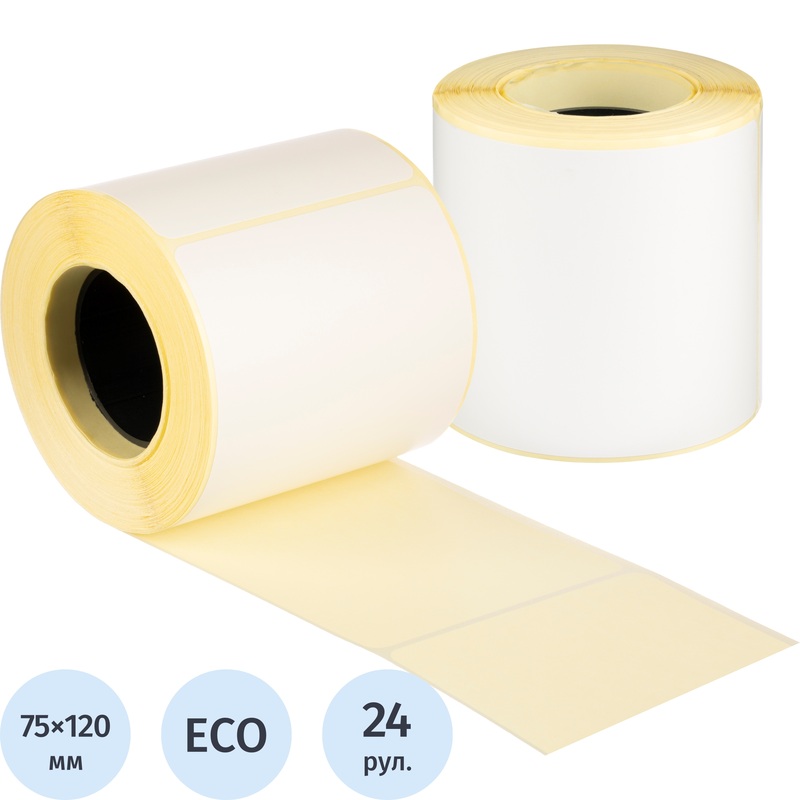 Изображение товара Термоэтикетки 75х120 мм ЭКО с легкосъёмным клеем 24 рулона по 250 этикеток