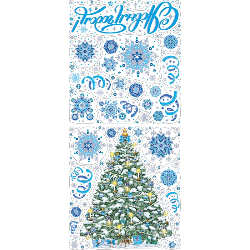 Изображение товара Наклейка новогодняя на окна Magic Time Ёлочка, 84x38 см, с глиттером и раскраской