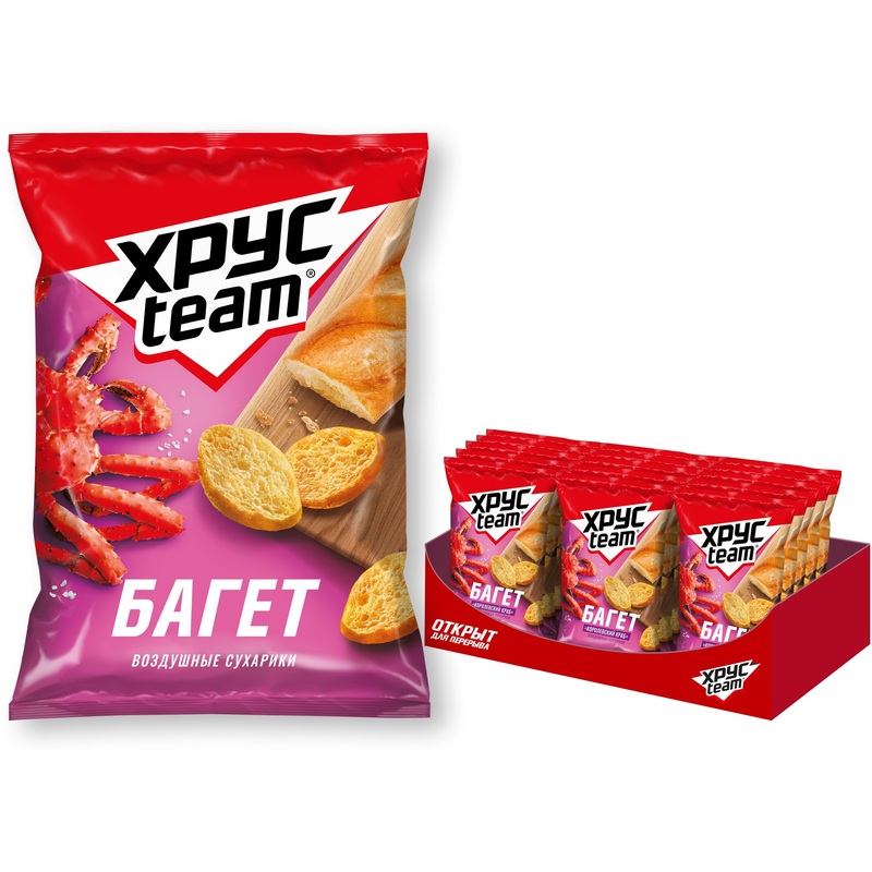 Изображение товара Сухарики Хрустим Крекер багет королевский краб 24 упаковки по 60 г